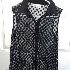 Sheer Polka Dot Button Down Blouse